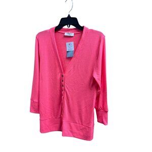 Zenana Coral Pink Snap Button Cardigan Sweater Lightweight Stretchy Casual Wear